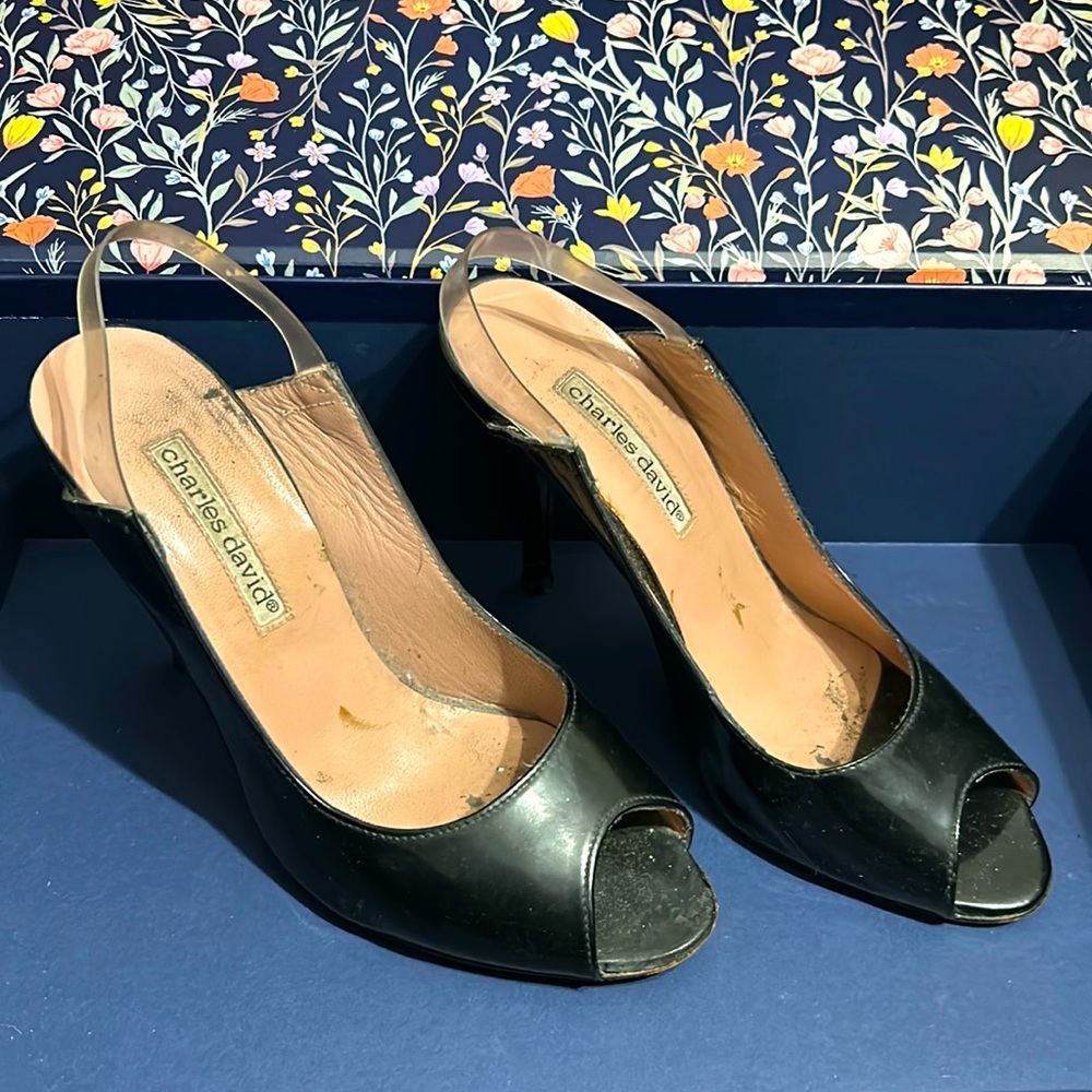 Black, open toed Charles David heels